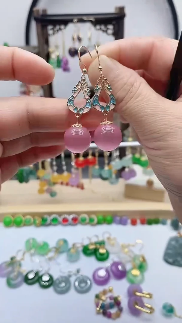 14K金镶嵌变石猫眼耳饰178