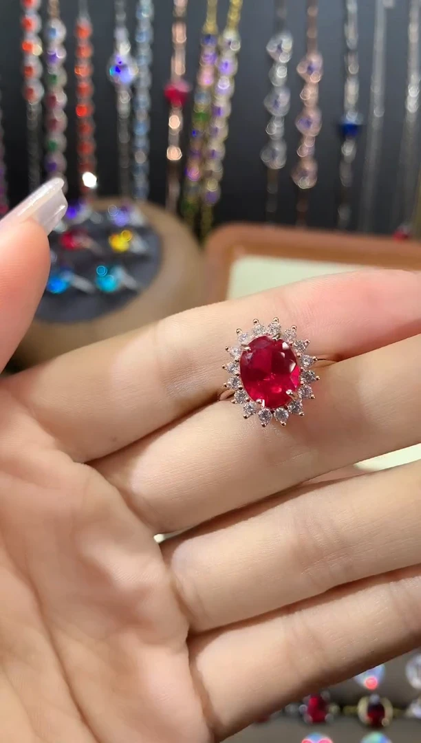 银S925镶嵌戒指红宝石810玫瑰金