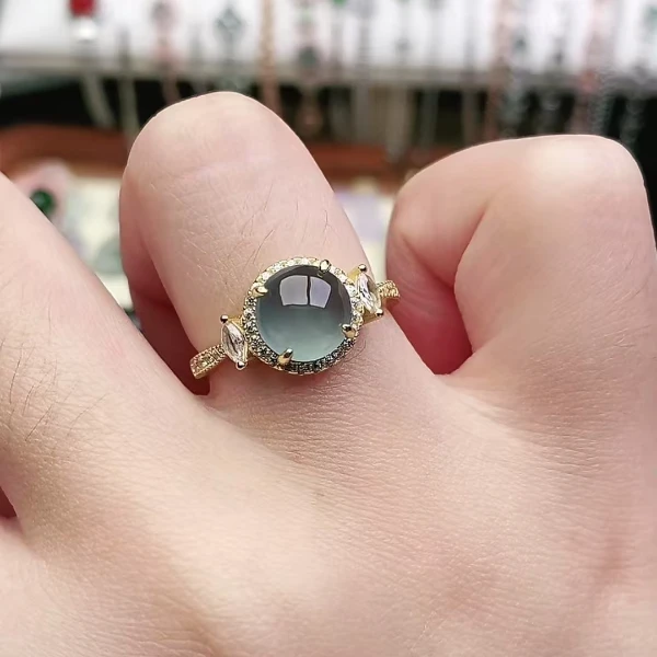 鑫辰珠宝天然A货翡翠银镶嵌设计款开口女戒指时尚百搭