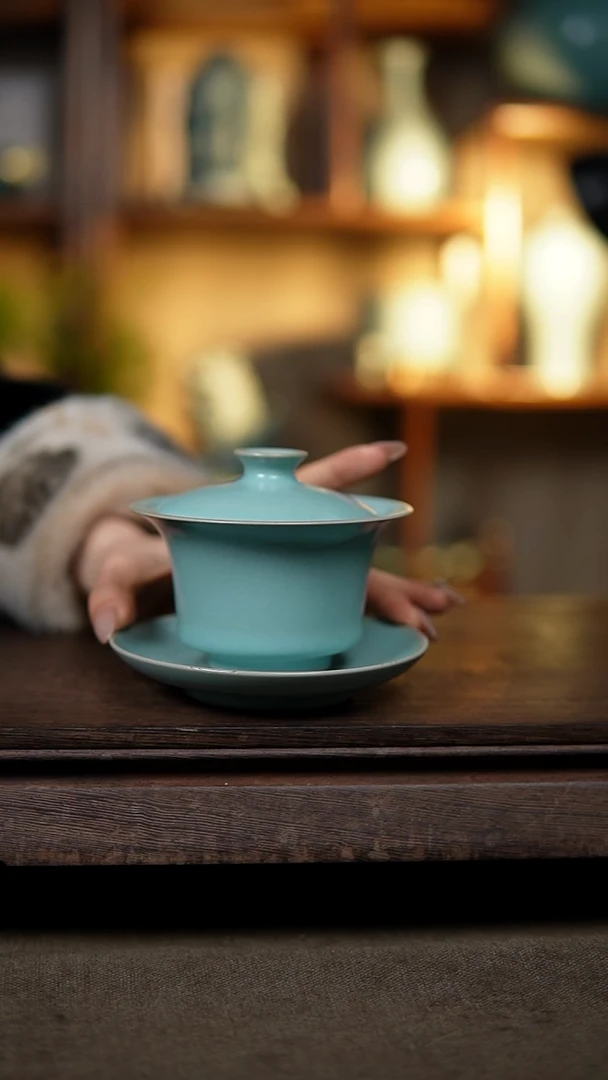 【闪购商品】杯仿古天青纯手工三才马蹄杯大大瑕