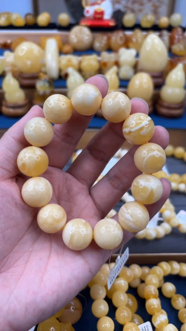 手串琥珀未镶嵌p53臻品蜜蜡俄白花 17-18mm 40.33克