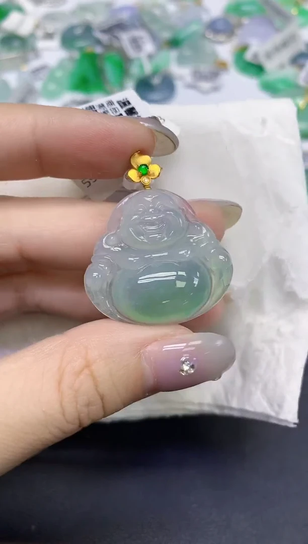 颈饰18K金镶嵌翡翠天然缅甸翡翠A货百元以上9元证书费自理