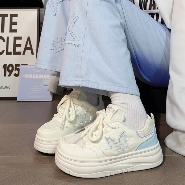 人本奶呼呼厚底小白鞋女2025新款夏季网面透气休闲鞋女百搭板鞋子