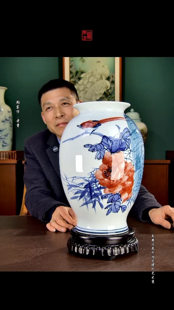 摆件景德镇陶东方陶瓷艺术作品插瓶瓷板画