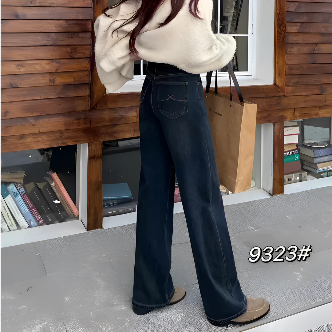 9323长直筒裤2024冬款时尚复古加绒牛仔高腰百搭秋冬显瘦水洗牛仔