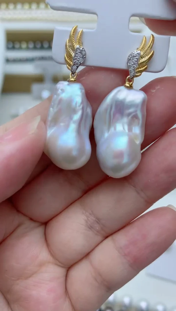 银S925镶嵌淡水珍珠耳饰e15