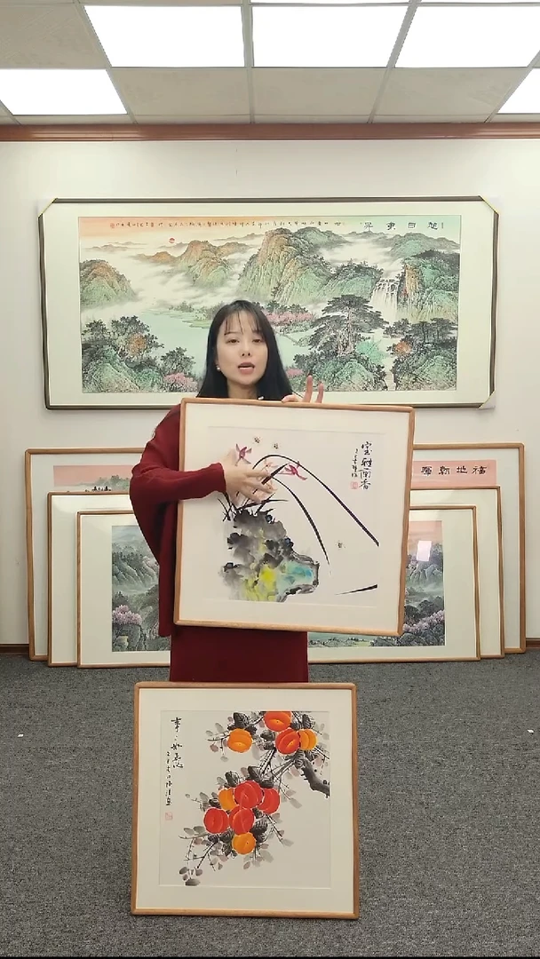 国画手绘60*60兰草带框