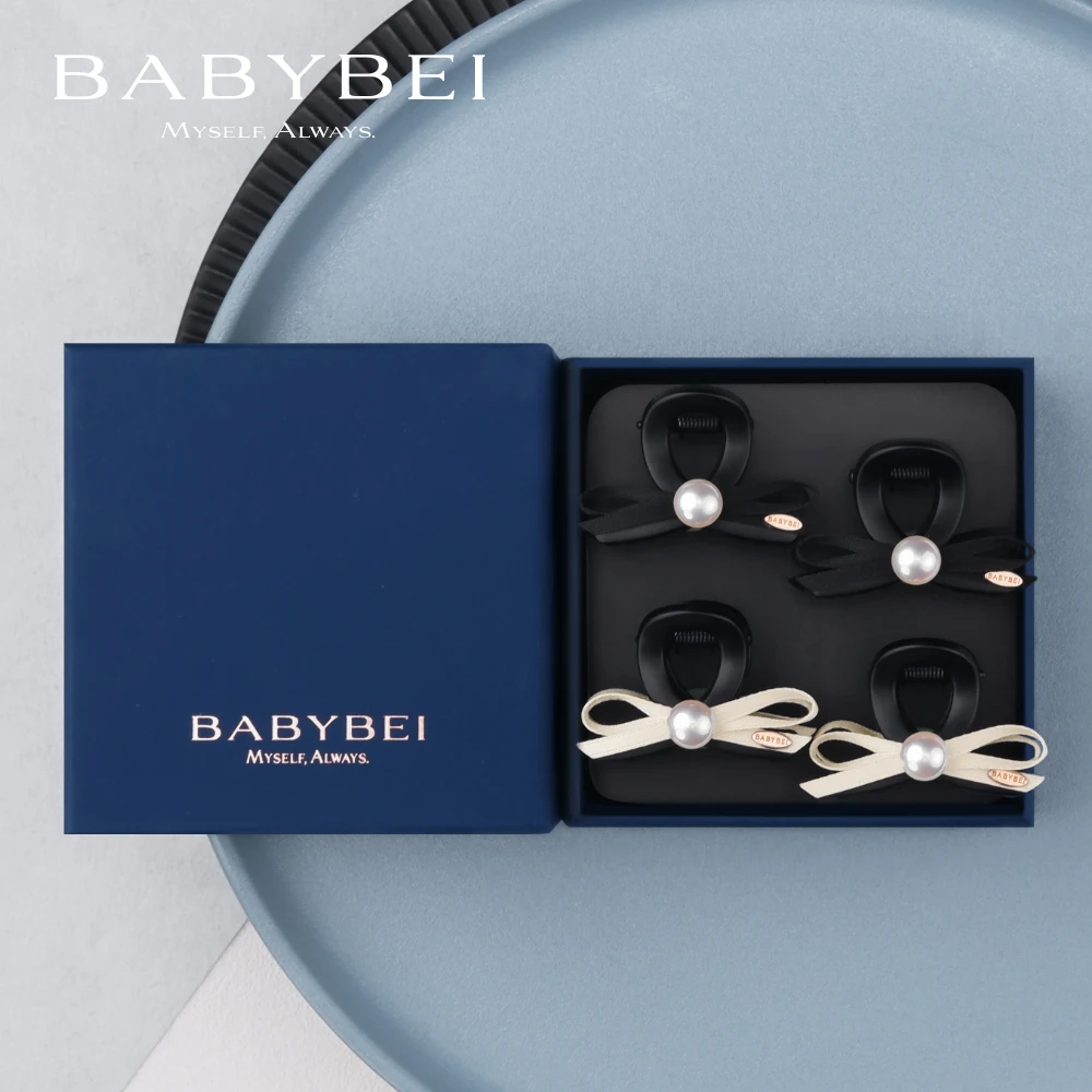 BABYBEI/初贝织织高亮珠小号抓夹发夹甜美高级手工黑色米色蝴蝶结