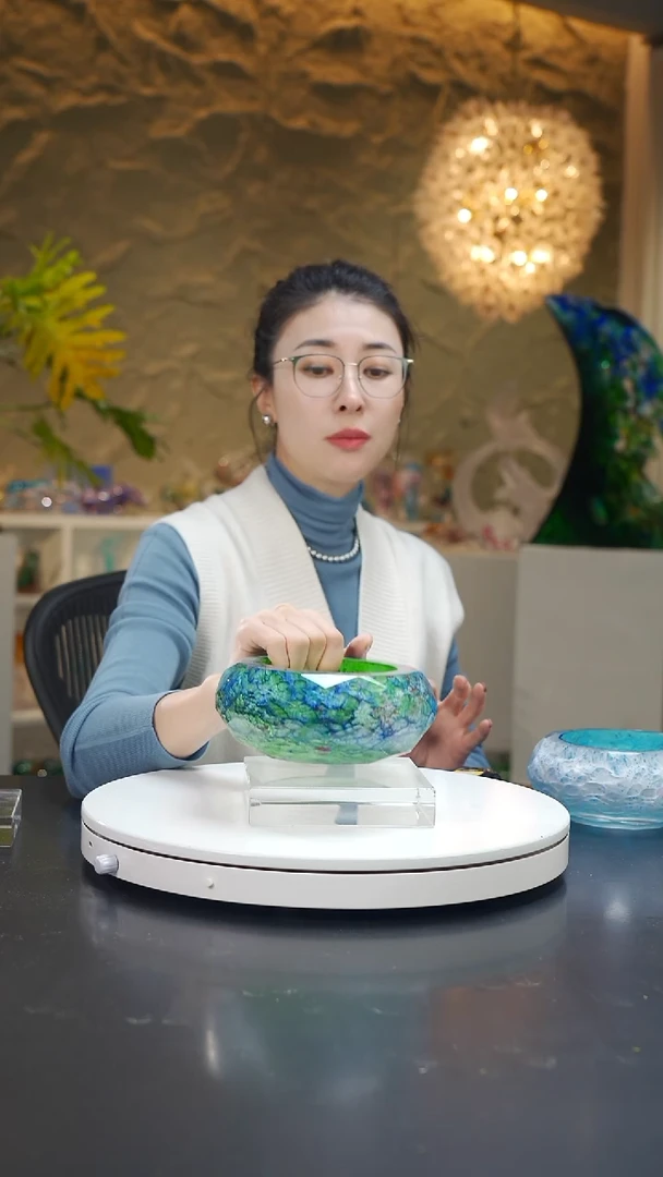 手工艺品琉璃莫奈花园系列祖母绿烟灰缸