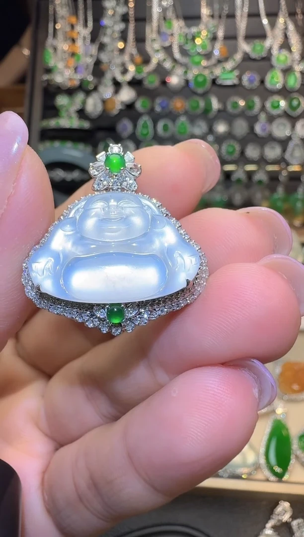 翡翠18K金镶嵌吊坠(不含链)佛公