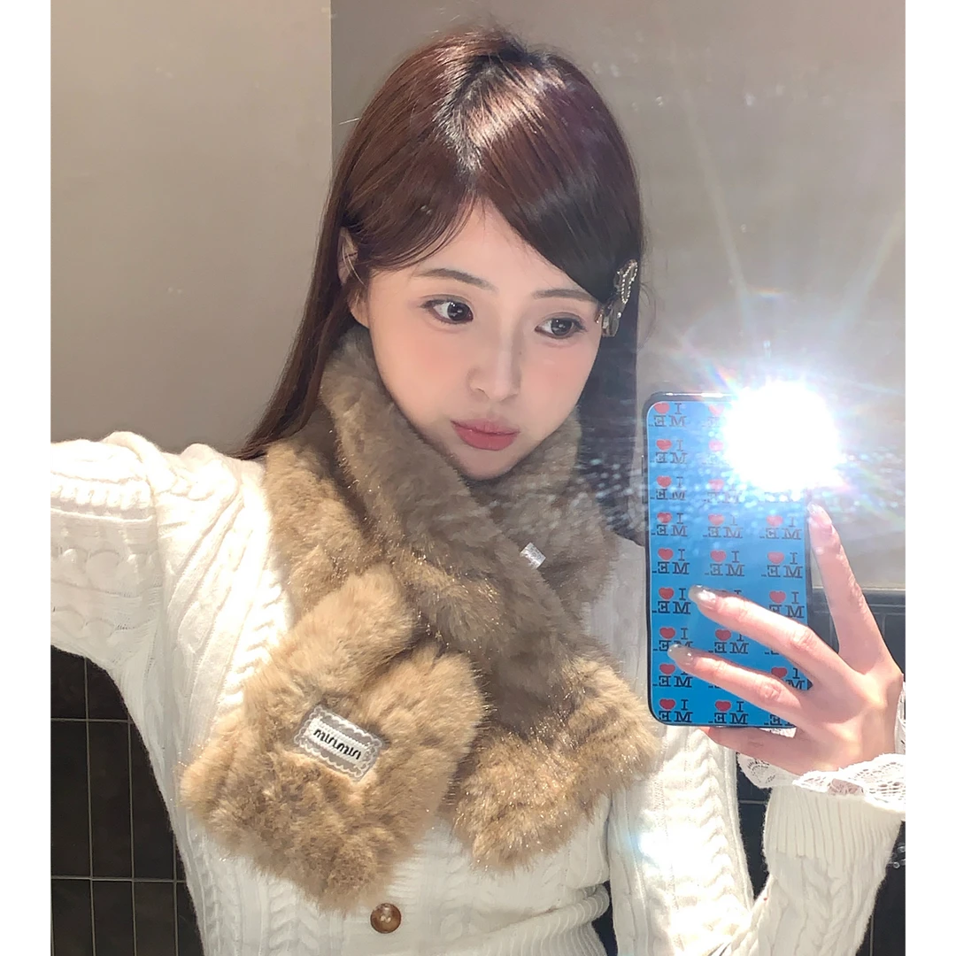 高级感毛绒绒围巾女款2025新款冬季加厚保暖毛毛围脖防寒护颈毛领