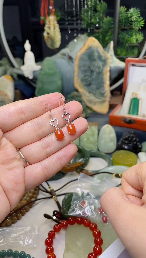 银S925镶嵌耳饰南红玛瑙118