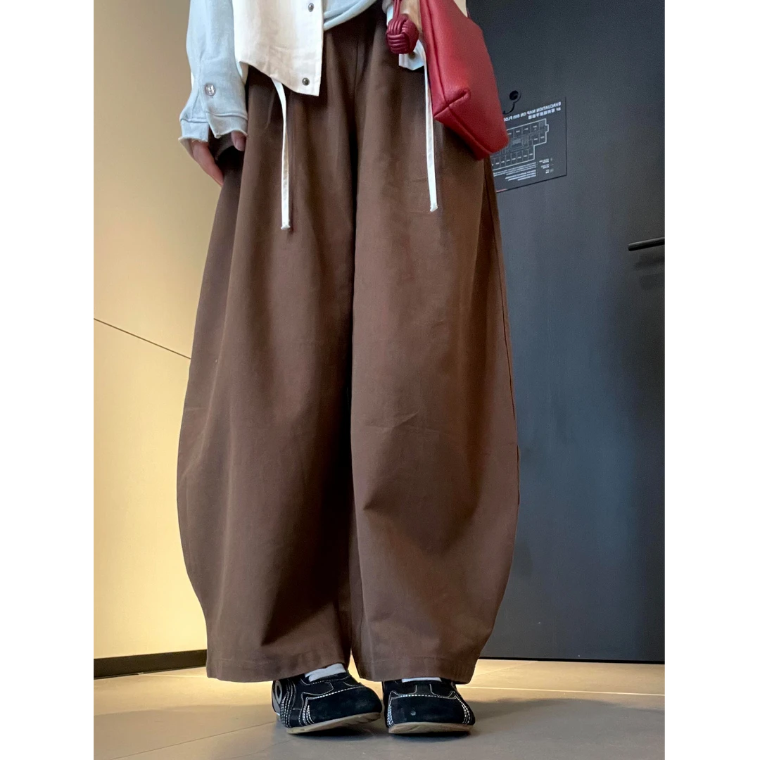 高品质慵懒风咖色阔腿裤弯刀裤女秋季新款高腰宽松遮胯百搭镰刀裤