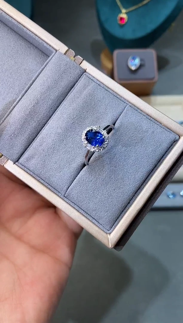 戒指蓝宝石银S925镶嵌.....