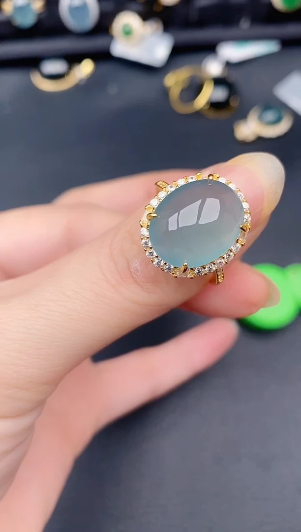 银S925镶嵌戒指翡翠天然a货翡翠605