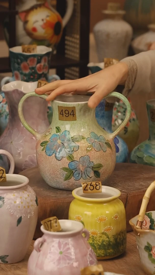 陶瓷景德镇设计师手作花器摆件侘寂风@M494@