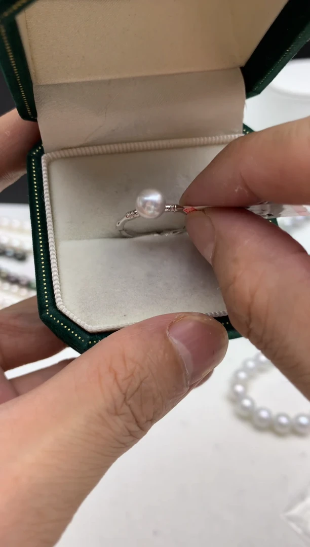 银S925镶嵌FF海水珍珠akoya灰珠戒指