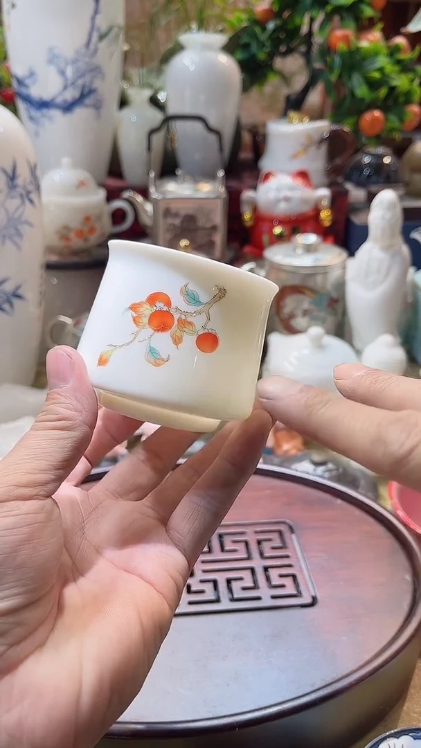 瓷片德艺茶器直播间@@柿子杯