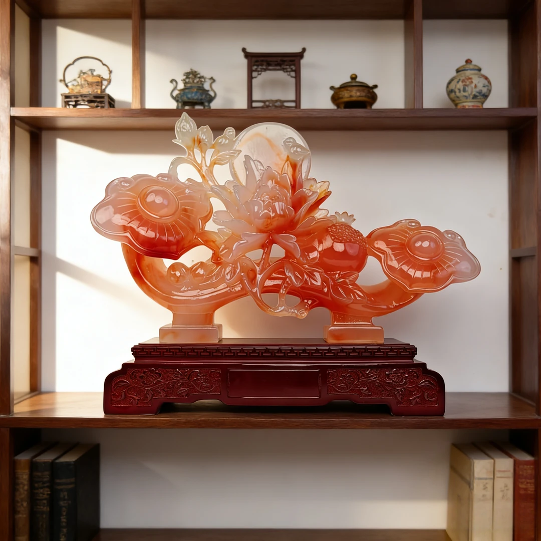 (Y吉祥如意) 红花冰玉色客厅送礼开业高档摆件XDH 约长32*高26cm