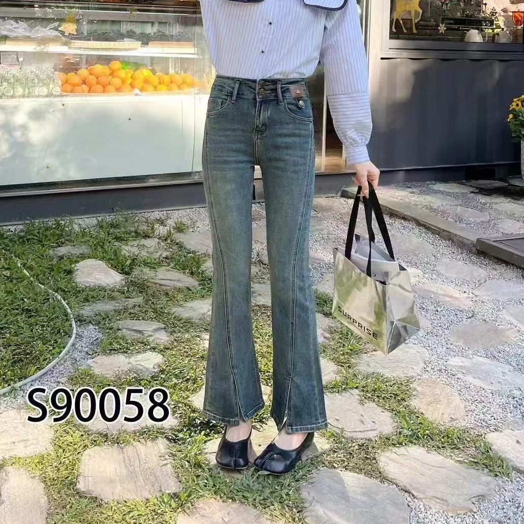 g017 牛仔裤显瘦高腰直筒开叉喇叭裤裤子春秋百搭休闲时尚款
