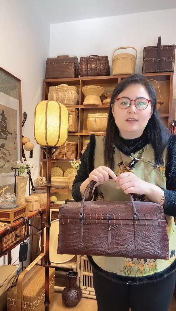 【闪购商品】手工竹编复古烟波手提包大号