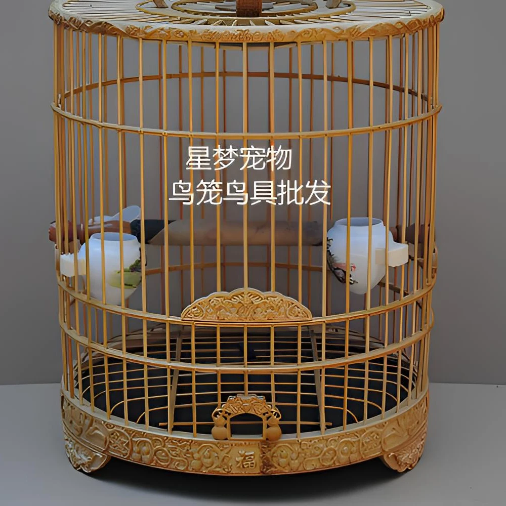 鸟笼竹制鸟笼精品老竹全雕刻画眉鸟笼辣嘴鸟笼全套配齐质量保证