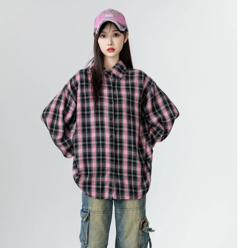 港味中长款小众格子衬衫宽松休闲防晒衬衣外套小个子大码春秋外穿