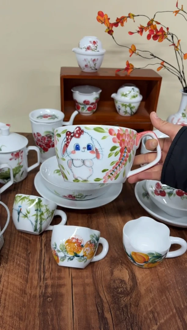 景德镇手绘釉中彩（食品级）早餐杯