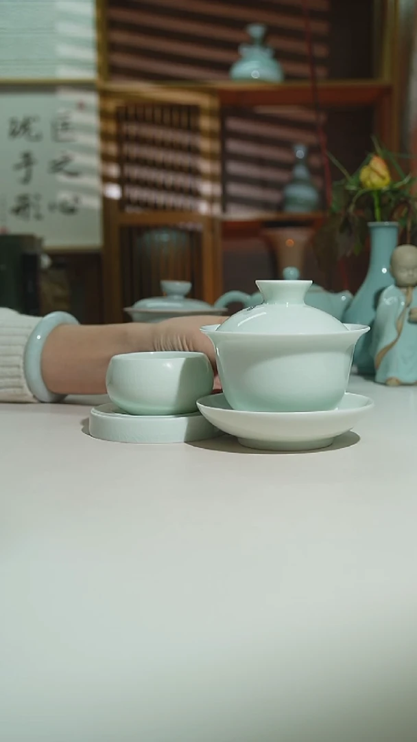 玉清珑匠玉兰盖碗0529