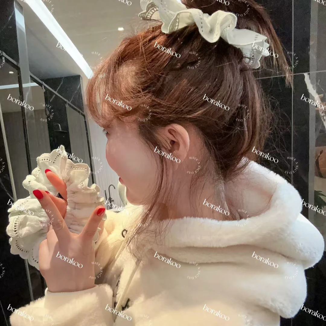 韩国【BORAKOO1】东大门薄荷色不规则镂空飞飞边发圈