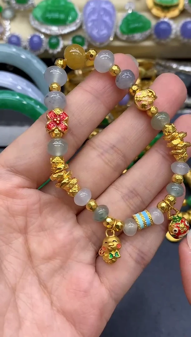 足金镶嵌手链翡翠273-中国好珍宝
