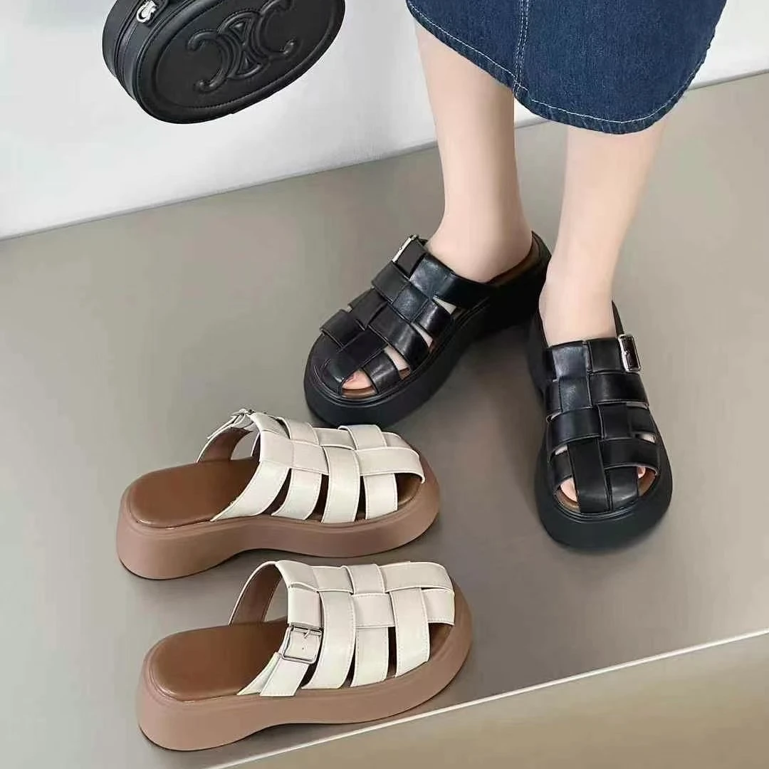 镂空猪笼包头半拖子女2025夏季新款厚底外穿丑萌凉拖鞋LM 930-51