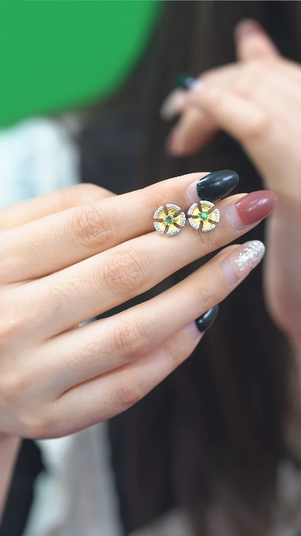 耳钉银S925镶嵌祖母绿祖母绿耳钉