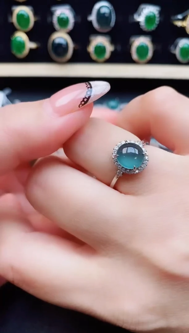 翡翠戒指银S925镶嵌5805