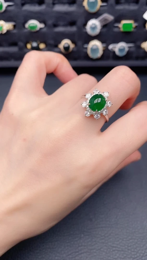 银S925镶嵌戒指翡翠天然a货翡翠462