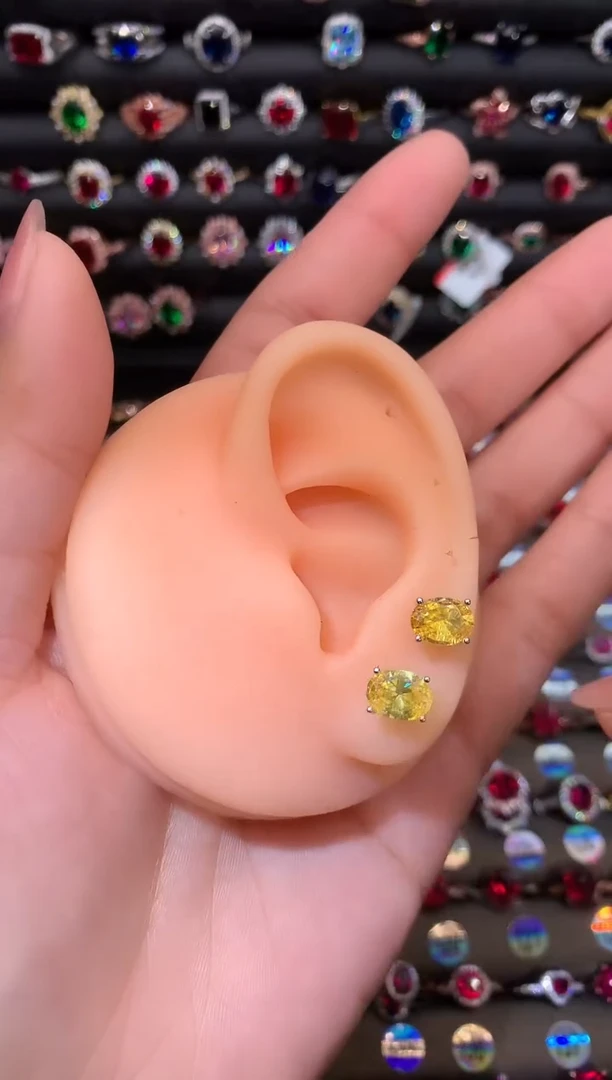 【闪购商品】水晶耳饰银S925镶嵌68黄水晶高温优化/合成处理