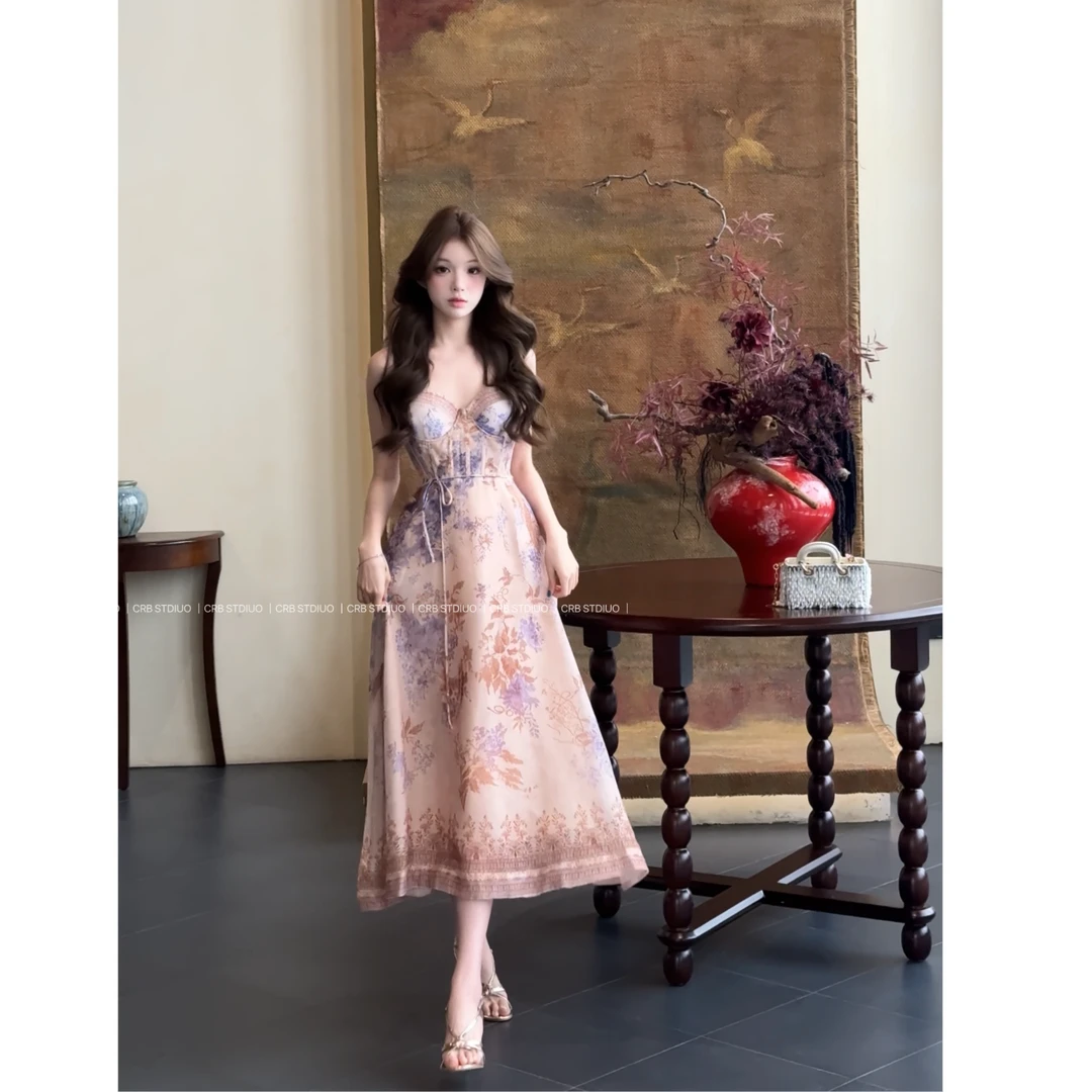 【春日部】新款印花收腰仙女连衣裙0752