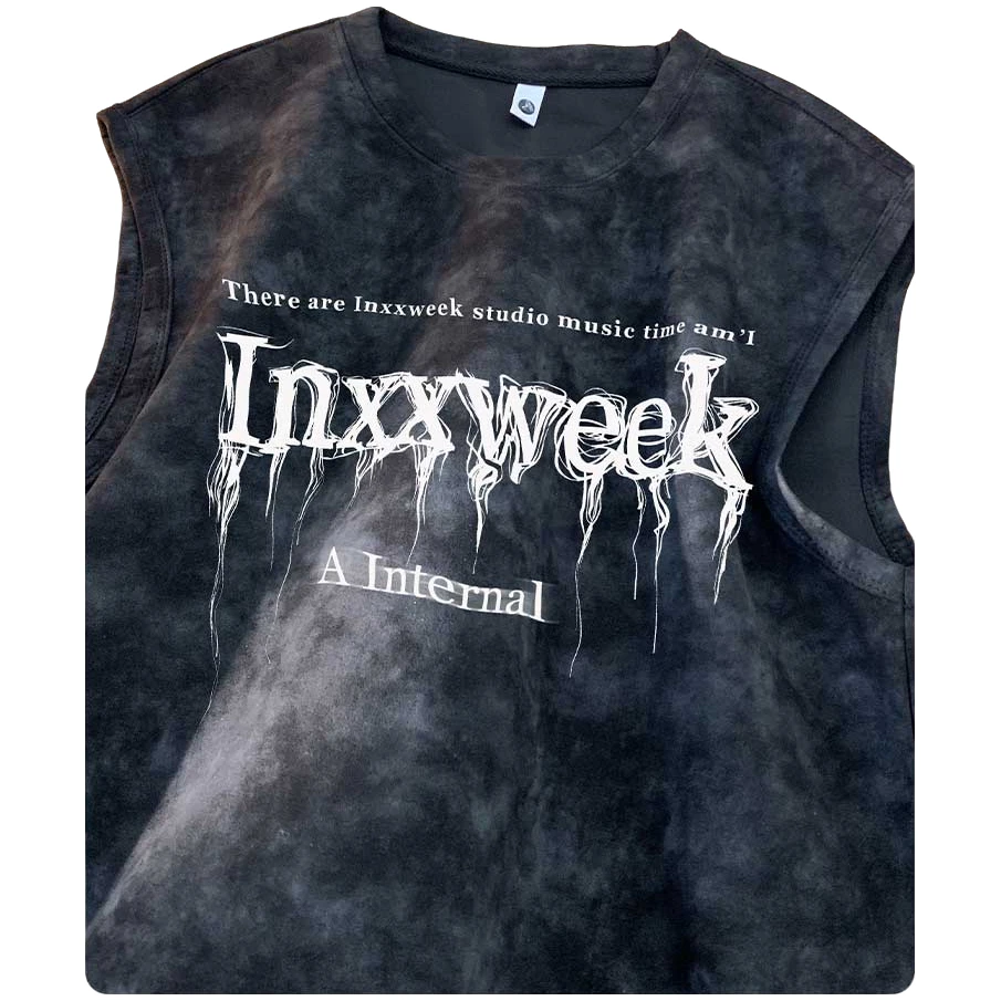 大码300斤美式潮牌个性扎染坎肩背心男女夏季新款宽松百搭无袖t恤