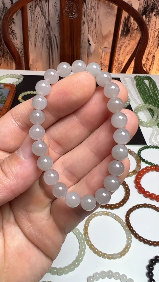 【闪购商品】和田玉手链未镶嵌烟紫8MM