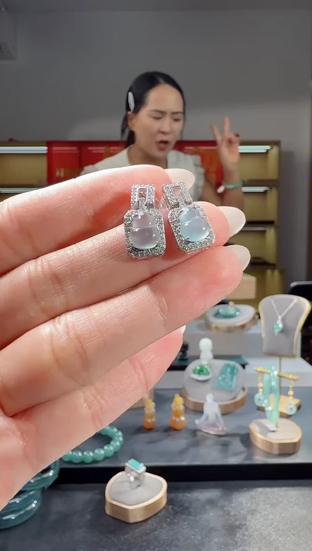 银S925镶嵌翡翠耳饰葫芦耳饰
