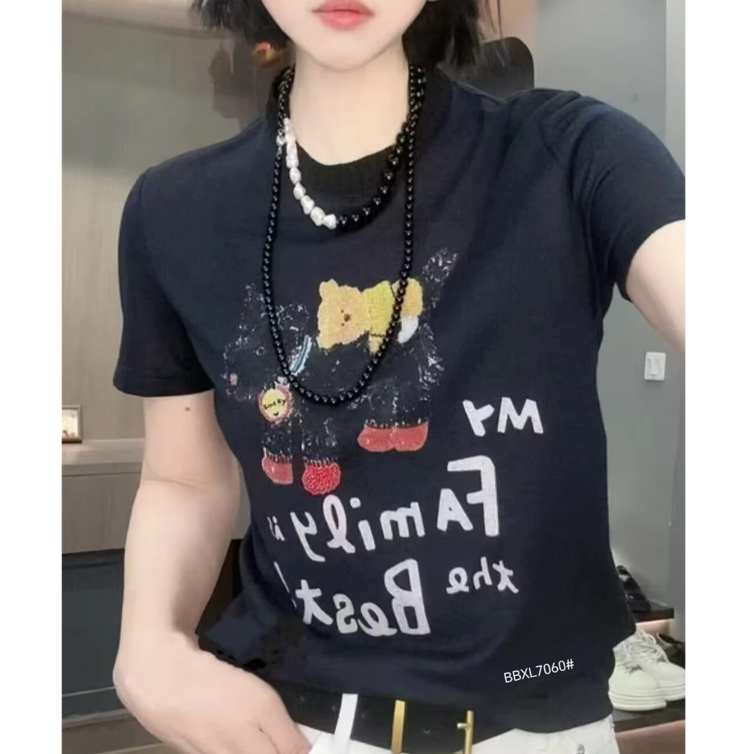 7060旺财弹力字母短袖