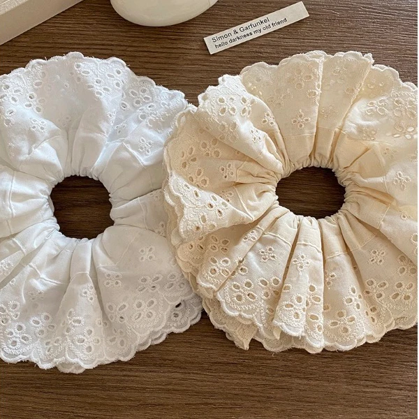 法式复古重工四层蕾丝花边大肠发圈高级感气质超大头花丸子头发饰