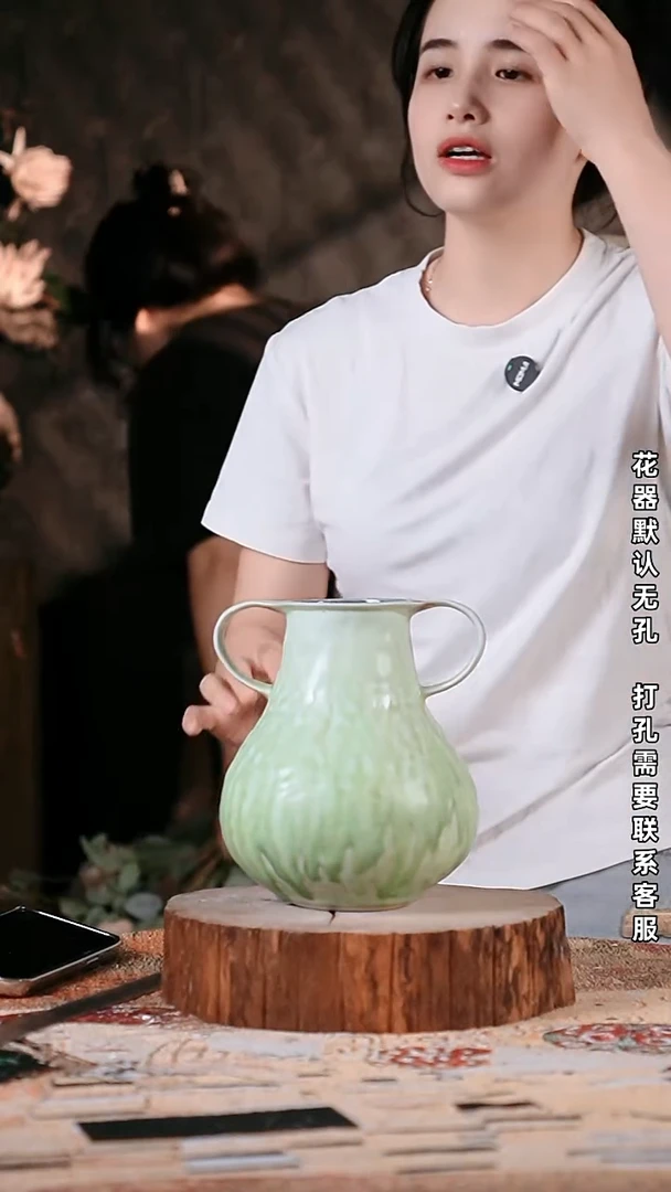 摆件景德镇高温陶瓷花器8*20