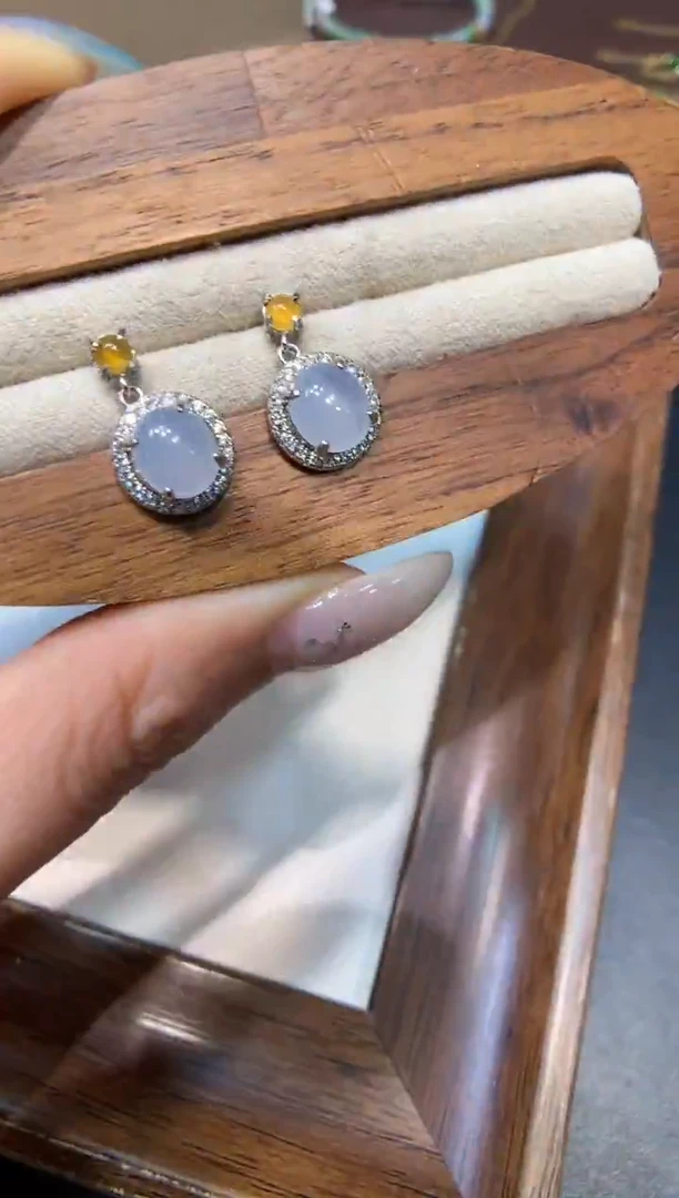 银S925镶嵌翡翠耳饰耳钉