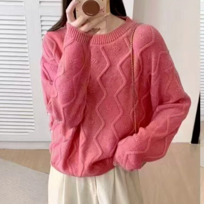 【锦衣服饰】陈7015韩系菱形格提花圆领毛衣