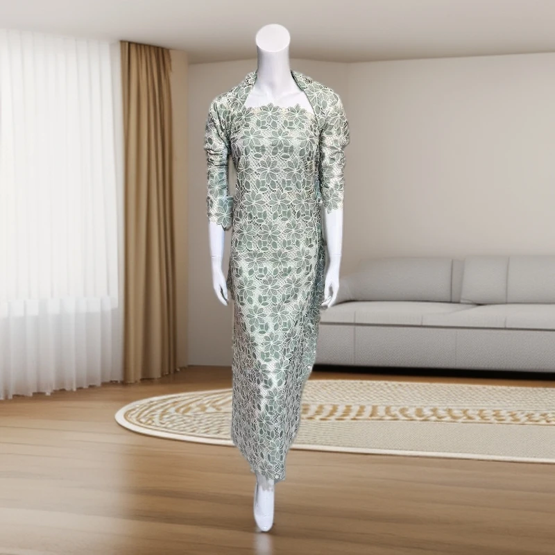 新款法式复古气质水溶花苹果绿高端TOR-QIKAN布料