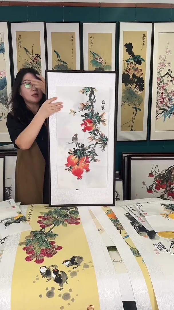 国画45*90石榴实木装裱