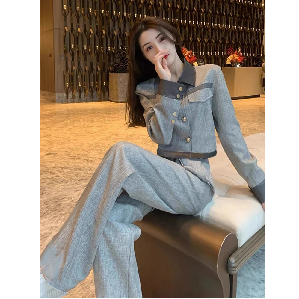 〈纪朵研〉1396阔腿裤法式休闲气质显瘦秋季时尚秋装时尚套装韩版