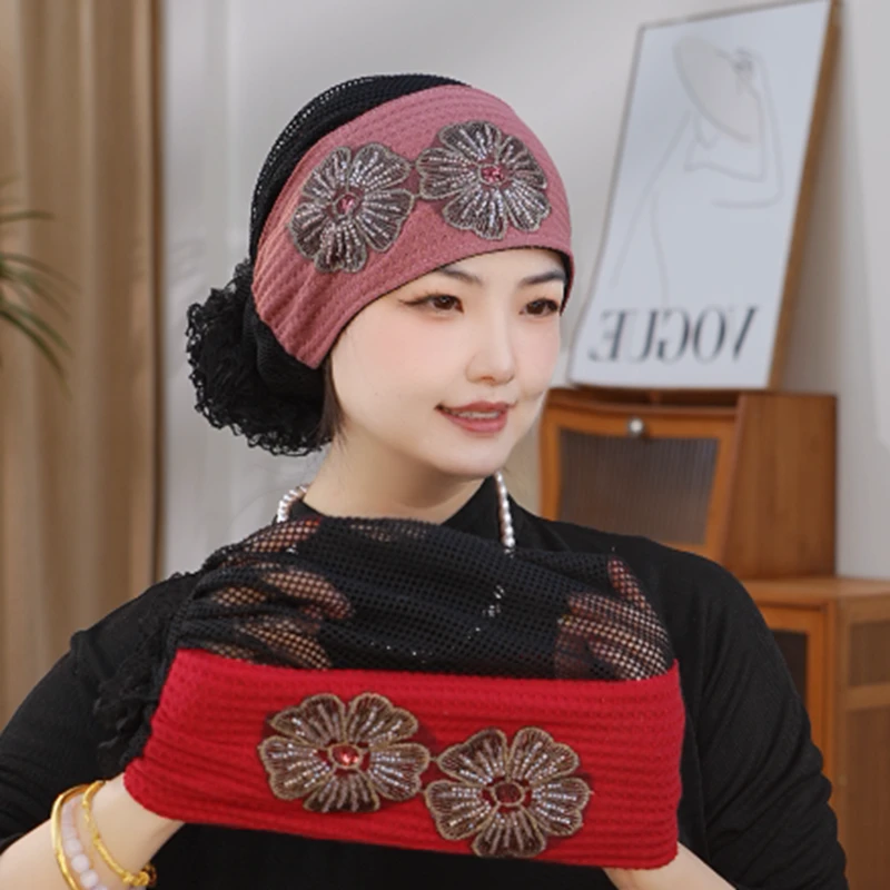 春秋帽子保暖民族风春季头巾帽秋冬季薄款包头帽亮片套头帽