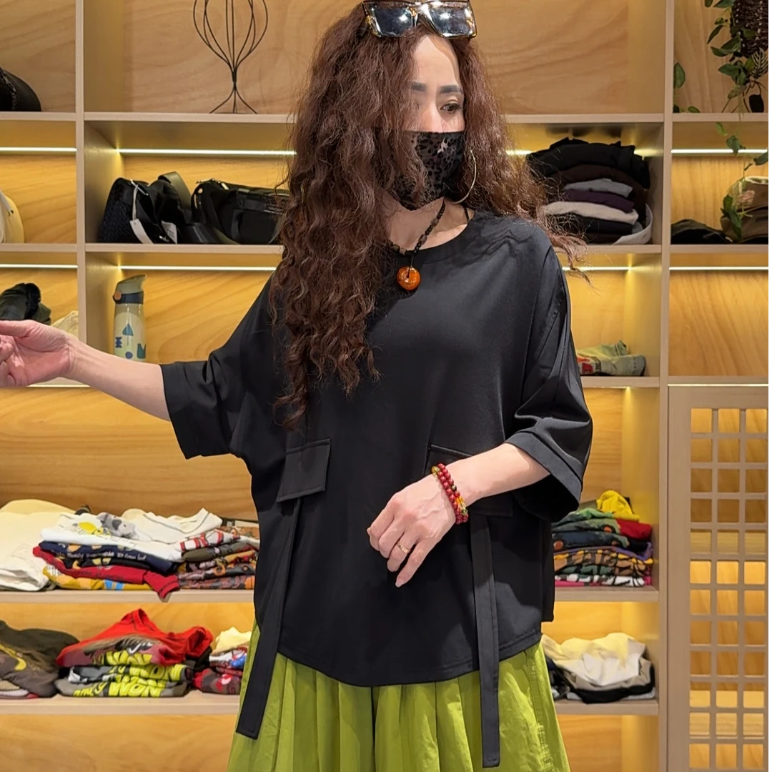 16115夏季设计感百搭显瘦飘带圆领上衣